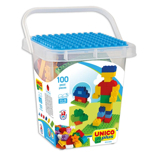 UNICO PLUS BUCKET WITH 100 pcs COLOURED BRICKS