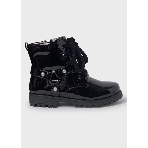 MAYORAL BIKER BOOTS PATENT LEATHER BLACK