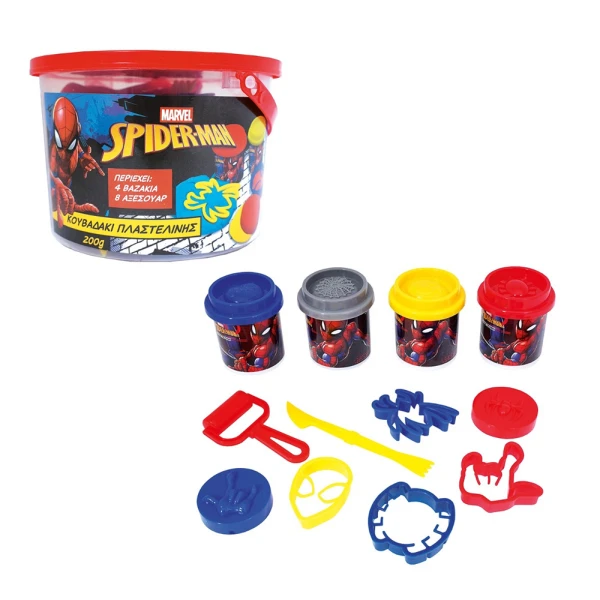 AS SBUCKET WITH 4 DOUGH JARSAND 8 TOOLS SPIDERMAN EVERGREEN