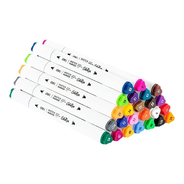 DELI DOUBLE-TIP WASHABLE DESIGN MARKERS IN PLASTIC CASE 24 COLORS