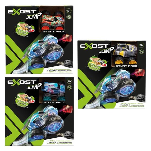 EXOST JUMP TOY CAR FRICTION POWERED WITH RAMP AND OBSTACLES - 3 DESIGNS