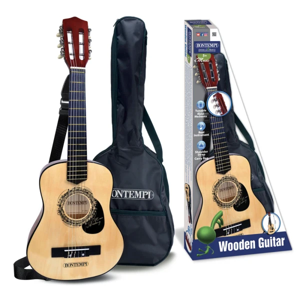 BONTEMPI WOODEN GUITAR 75 cm WITH SHOULDER STRAP AND CARRY BAG