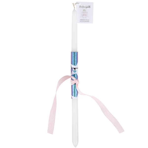 ROUND WHITE CANDLE 32 cm WITH EVIL EYE
