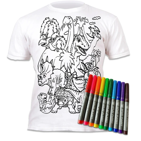 SPLAT PLANET WASHABLE COLOURING T-SHIRT DINOSAUR WITH MARKERS (3-4 YEARS)