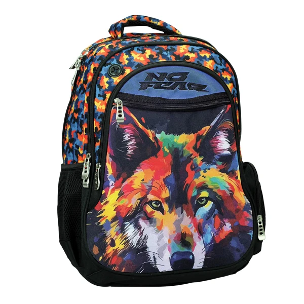 BACK ME UP OVAL BACKPACK NO FEAR COLORED WOLF