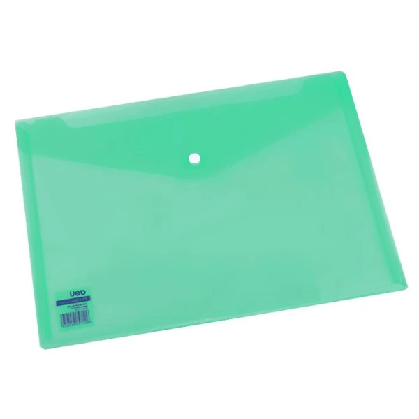 DELI FOLDER WITH BUTTON A4 PP TRANSPARENT GREEN