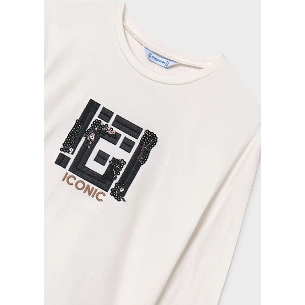 MAYORAL LONG-SLEEVE T-SHIRT EMBROIDERED CREAM-BLACK