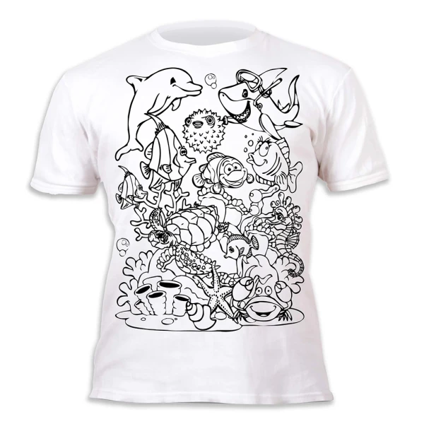 SPLAT PLANET WASHABLE COLOURING T-SHIRT SEA LIFE WITH MARKERS (5-6 YEARS)