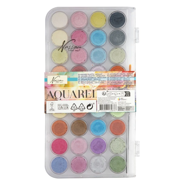 36PCS METALLIC AQUAREL SET IN TRANSPARENT PALETTE