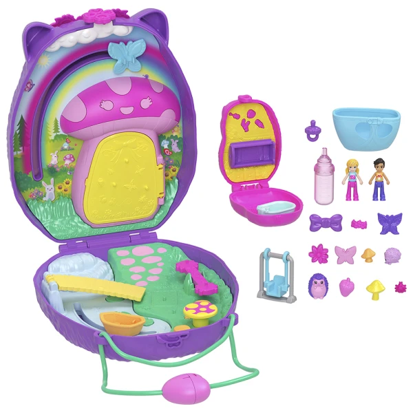 POLLY POCKET ΜΙΝΙ ΤΡΕΝΤΙ ΤΣΑΝΤΑΚΙ - HEDGEHOG MOM & BABY
