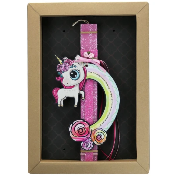 SYNCHRONIA HANDMADE CANDLE 30 cm RAINBOW UNICORN - FLOWERS