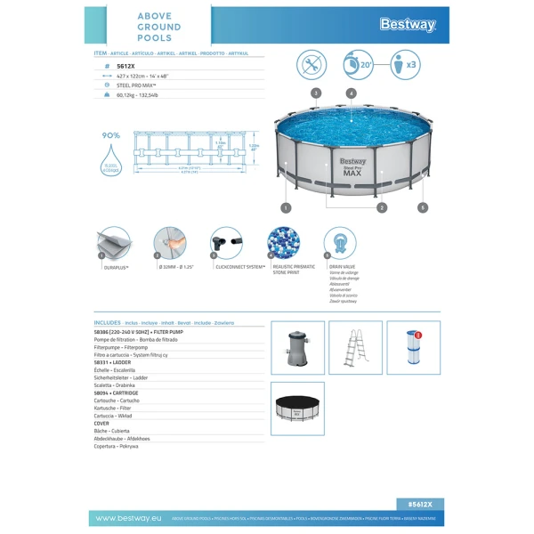 BESTWAY POOL SET 427X122 cm STEEL PRO MAX 
