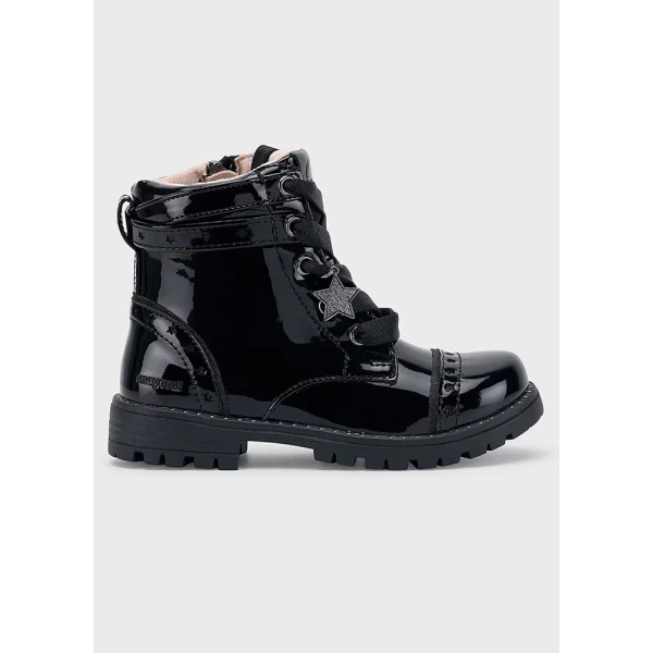 MAYORAL ANKLE BOOT BIKER PATENT LEATHER BLACK 
