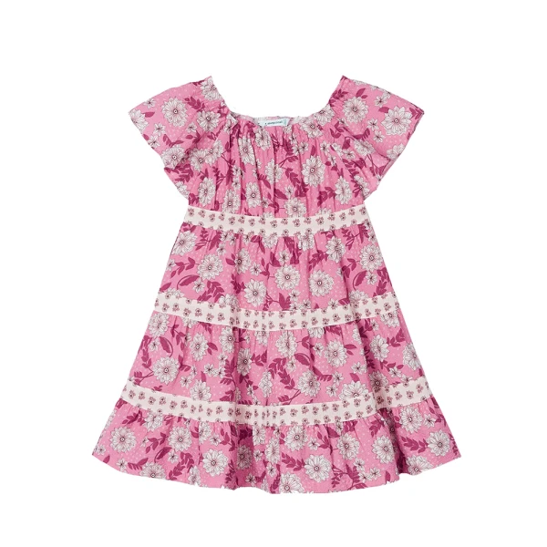 MAYORAL PRINTED COMBINED DRESS PINK FUCHSIA