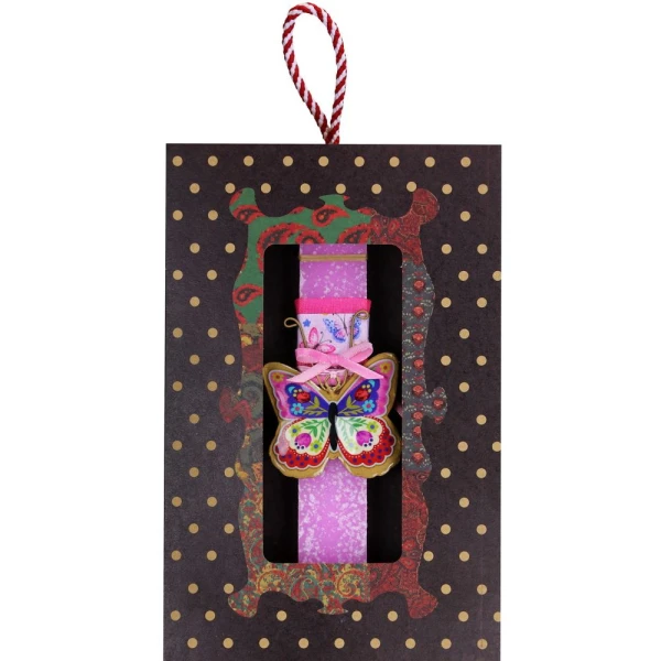 SYNCHRONIA HANDMADE CANDLE 30 cm SMALL FLORAL BUTTERFLY - PINK