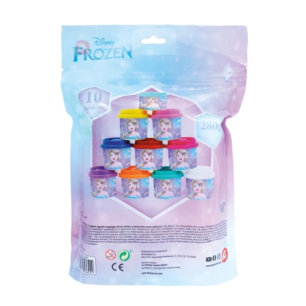 AS DOUGH DISNEY FROZEN POLYBAG WITH 10 POTS AND MOLD CUPS 280gr FOR AGES 3+