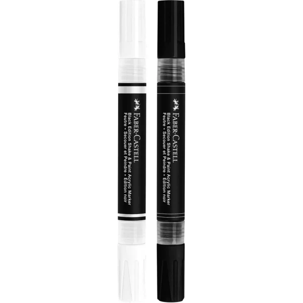FABER-CASTELL SET 2 DOUBLE ACRYLIC MARKERS BLACK EDITION - BLACK/WHITE