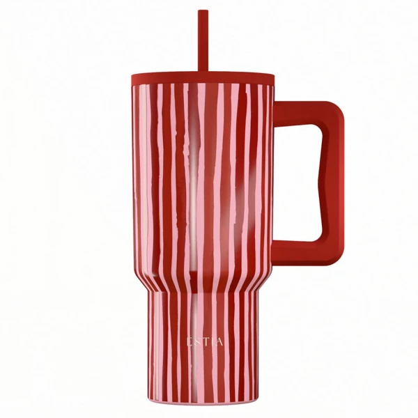 ESTIA HOME ART THERMAL BOTTLE STRAW TUMBLER XL 900ml - VIVA STRIPE
