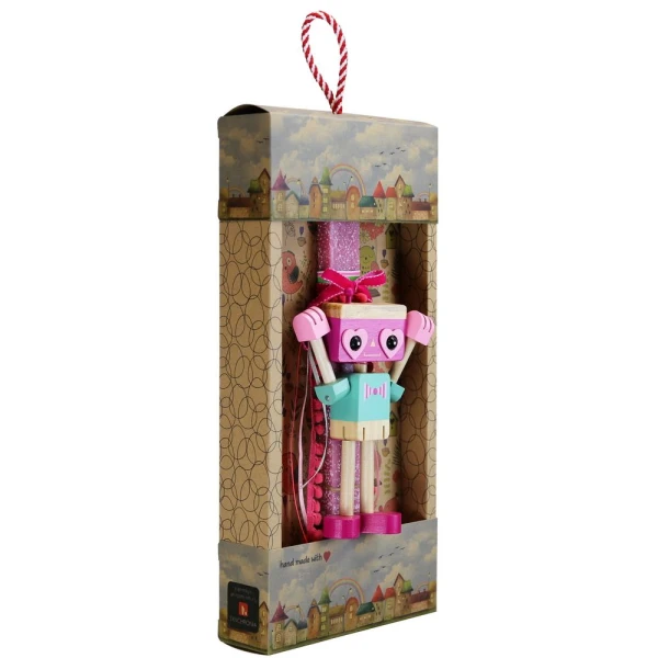 SYNCHRONIA HANDMADE CANDLE 30 cm WOODEN ROBOT APPLE PINK