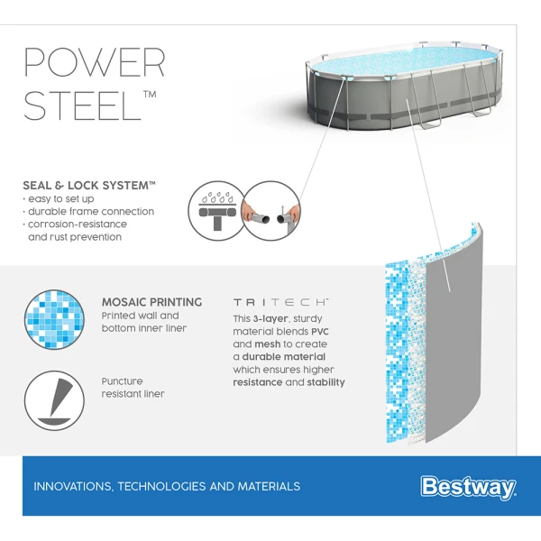 BESTWAY OVAL FAMILY POOL 549X274X122 cm SET POWER STEEL
