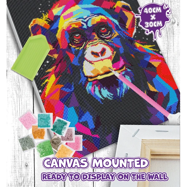 SPLAT PLANET DIAMOND PAINTING KIT ON FRAMED CANVAS 30X40 cm CHIMPANZEE 