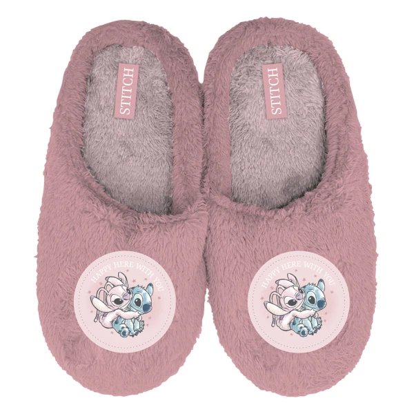 FURRY SLIPPERS WITH EMBROIDERY PINK STITCH