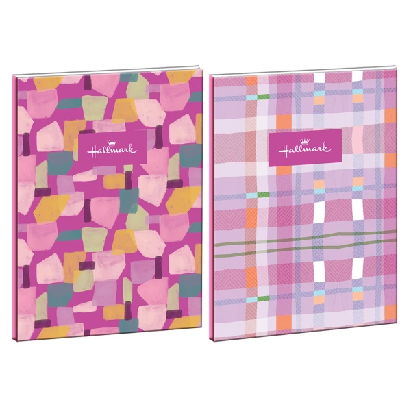HALLMARK STAPLED NOTEBOOK 17x25cm 40 SHEETS CUBES & TARTAN - 2 DESIGNS