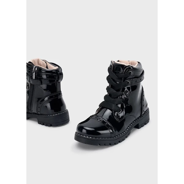 MAYORAL ANKLE BOOT BIKER PATENT LEATHER BLACK 