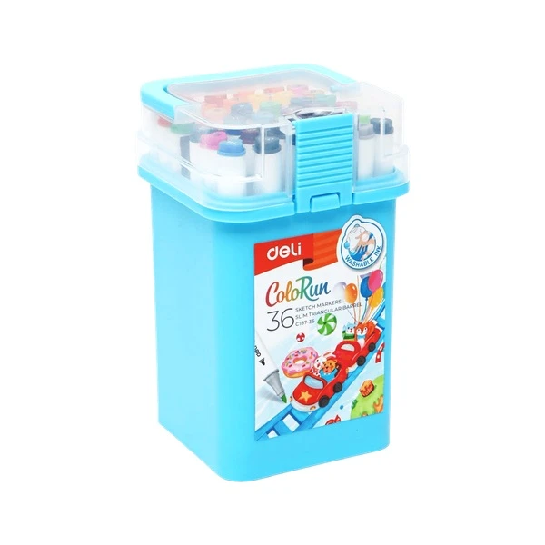 DELI DOUBLE-TIP WASHABLE DESIGN MARKERS IN PLASTIC CASE 36 COLORS