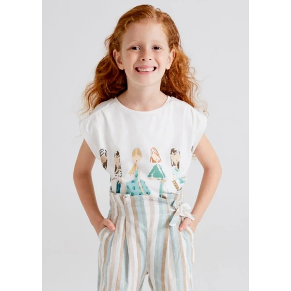 MAYORAL SHORT SLEEVES BLOUSE DOLLS ECRU-PETROL