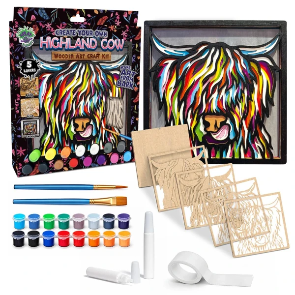 SPLAT PLANET WOODEN ART CRAFT KIT HIGHLAND COW