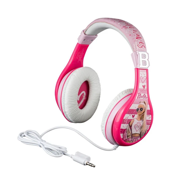 EKIDS BARBIE HEADPHONES WITH CABLE (WHITE-PINK)