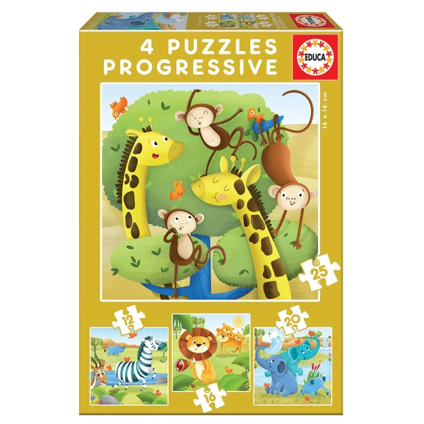 EDUCA PUZZLE PROGRESSIVE 12-16-20-25 pcs. WILD ANIMALS