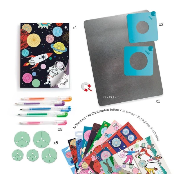 DJECO DESIGN FOR OLDER CHILDREN - DRAWING AND COLOURING SPIRALS - 10 THEMES BLOCK