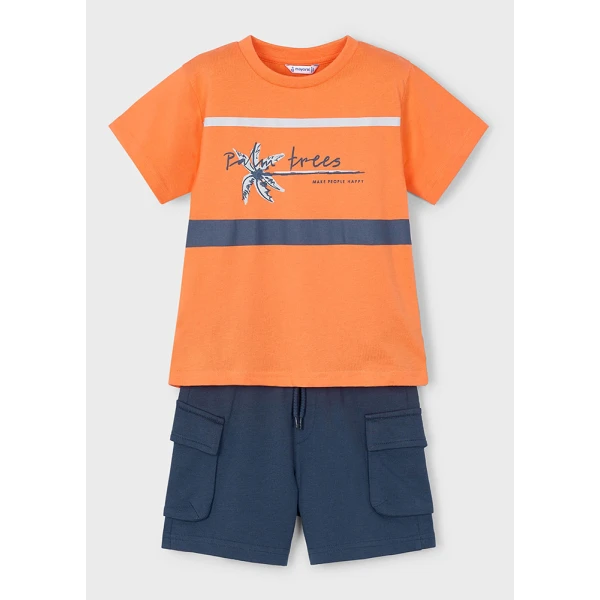 MAYORAL SET COTTON BERMUDA SHORTS CARGO CORAL-BLUE