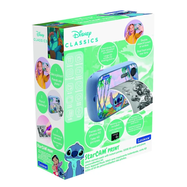 LEXIBOOK STITCH CAMERA WITH PRINTER, EFFECT AND SD CARD