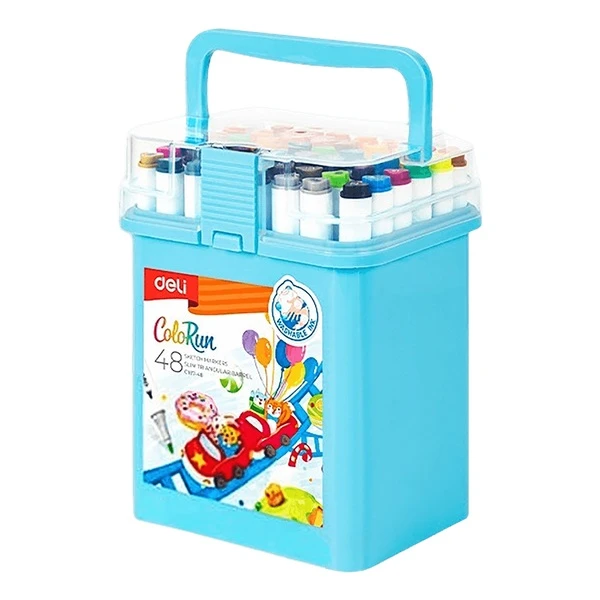 DELI DOUBLE-TIP WASHABLE DESIGN MARKERS IN PLASTIC CASE 48 COLORS