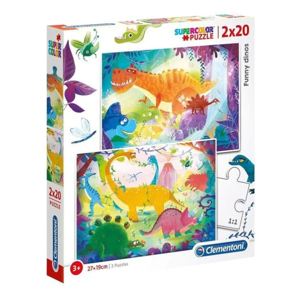 CLEMENTONI KIDS PUZZLE SUPER COLOR FUNNY DINOS 2X20 PCS