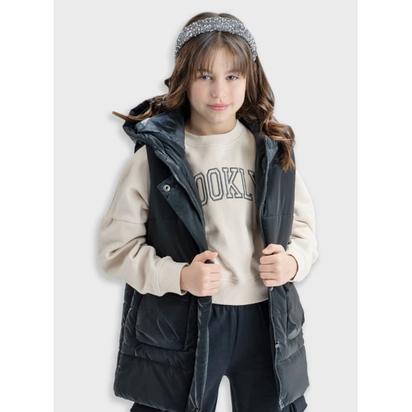 ENERGIERS SLEEVELESS JACKET WITH HOOD GIRL BLACK