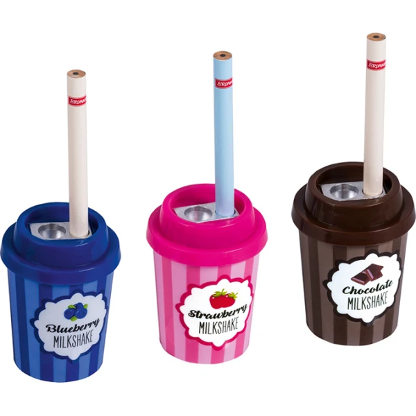 FUN DOUBLE METAL SHARPENER AND PEN MILKSHAKE - 3 COLOURS