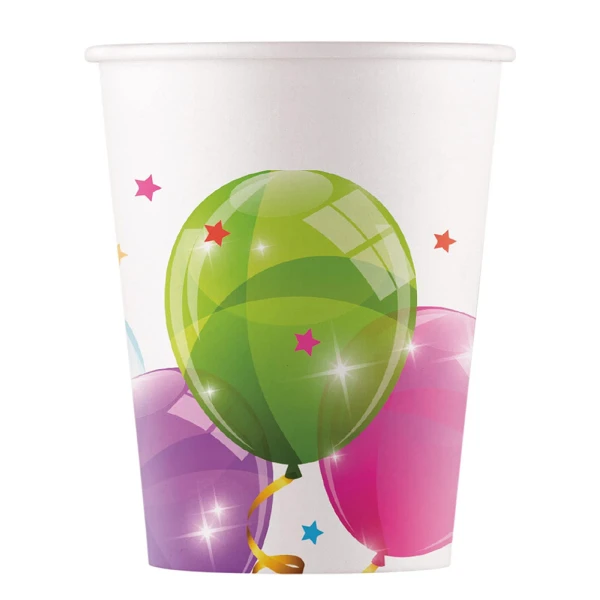 PAPER CUPS 200ml SPARKLING BALLOONS KOKLIKO 8 pcs