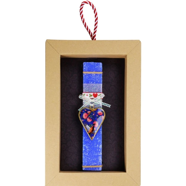 SYNCHRONIA HANDMADE CANDLE 30 cm SMALL FLORAL HEART BLUE