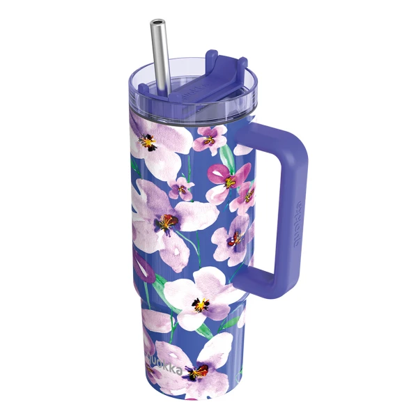 QUOKKA STAINLESS STEEL THERMAL RAMBLER ΚΟΥΠΑ ΜΕ ΚΑΛΑΜΑΚΙ 950ml - FLOWER DUSK