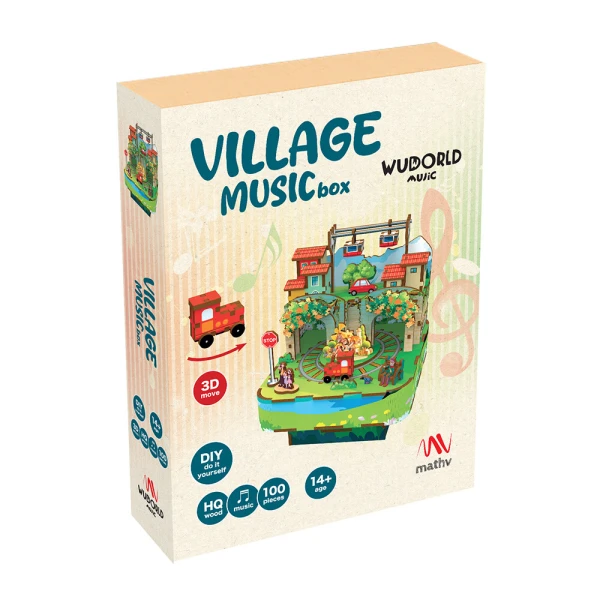 WUDORLD ΞΥΛΙΝΗ ΚΑΤΑΣΚΕΥΗ VILLAGE MUSIC BOX