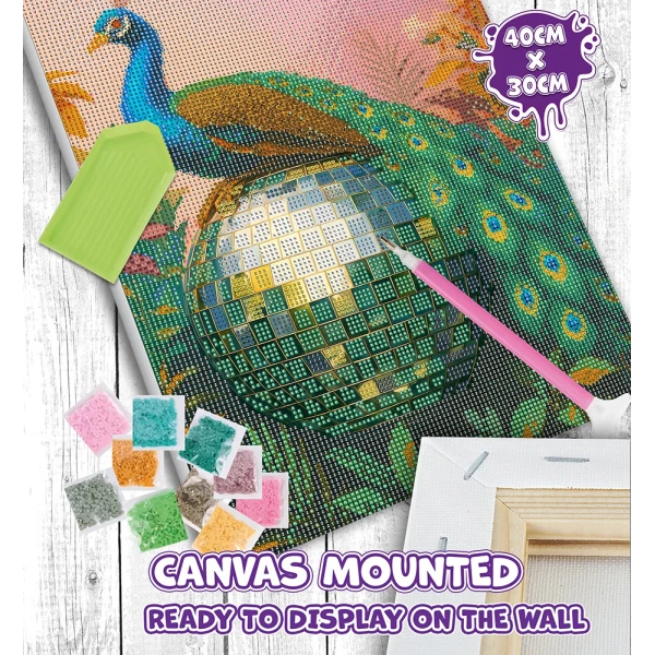 SPLAT PLANET DIAMOND PAINTING KIT ON FRAMED CANVAS 40X30 cm PEACOCKTAIL PARTY