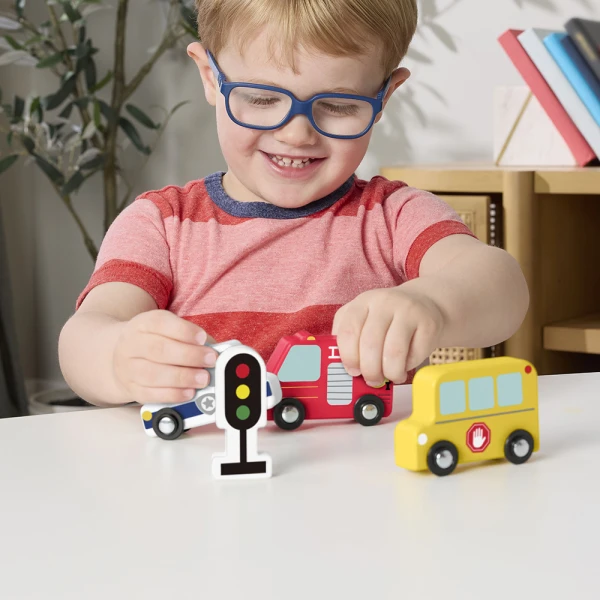 FISHER PRICE WOODEN VEHICLE SET 