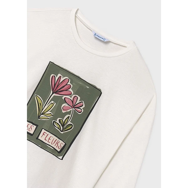 MAYORAL LONG-SLEEVE T-SHIRT FLOWER BEIGE-GREEN