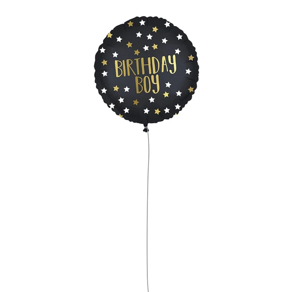 BALLOON BLACK-GOLD BIRTHDAY BOY FOIL 46 cm