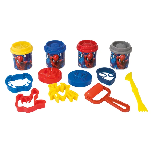 AS DOUGH MARVEL SPIDERMAN BUCKET WITH 4 POTS 3D CAPS AND 8 TOOLS 200g FOR AGES 3+