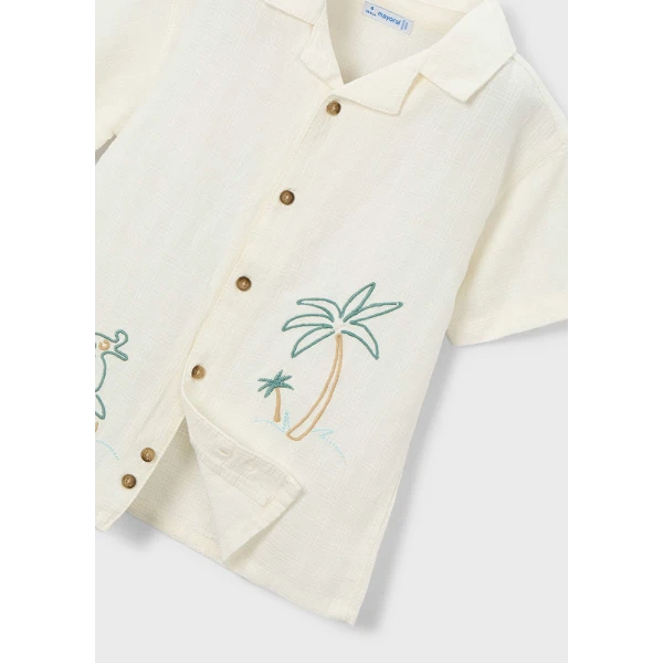 MAYORAL SHIRT SHORT SLEEVES EMBROIDERED CREAM 
